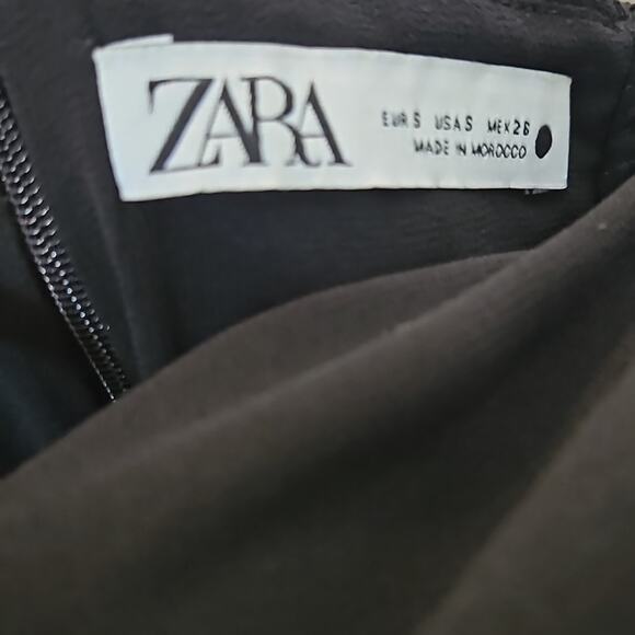 Zara Black Draped Ruched Mini Dress Sz Small - Picture 7 of 7